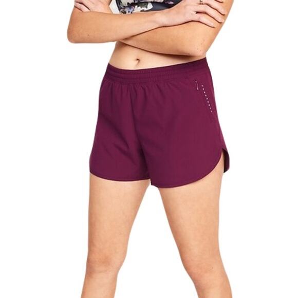 NWOT OLD NAVY Shorts M 4” Inseam Mid-Rise StretchTech Run in Plumeria Burgundy - Picture 1 of 5